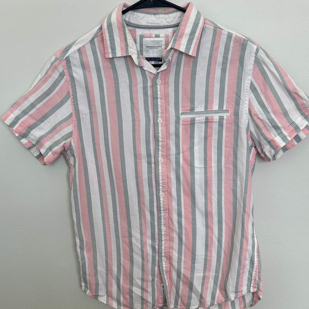 Denim & Flower Pink and Gray Striped Shirt